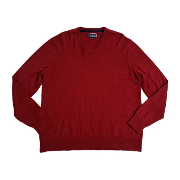 Club Room Men's Large Merino Wool V Neck Sweater Red Cabin Core Soft - Picture 1 of 7